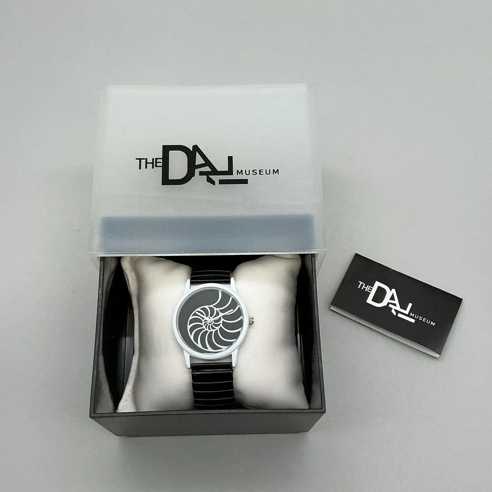 The Dali Museum Womens Watch 34mm Black Spiral Dial Stretch Band in Box